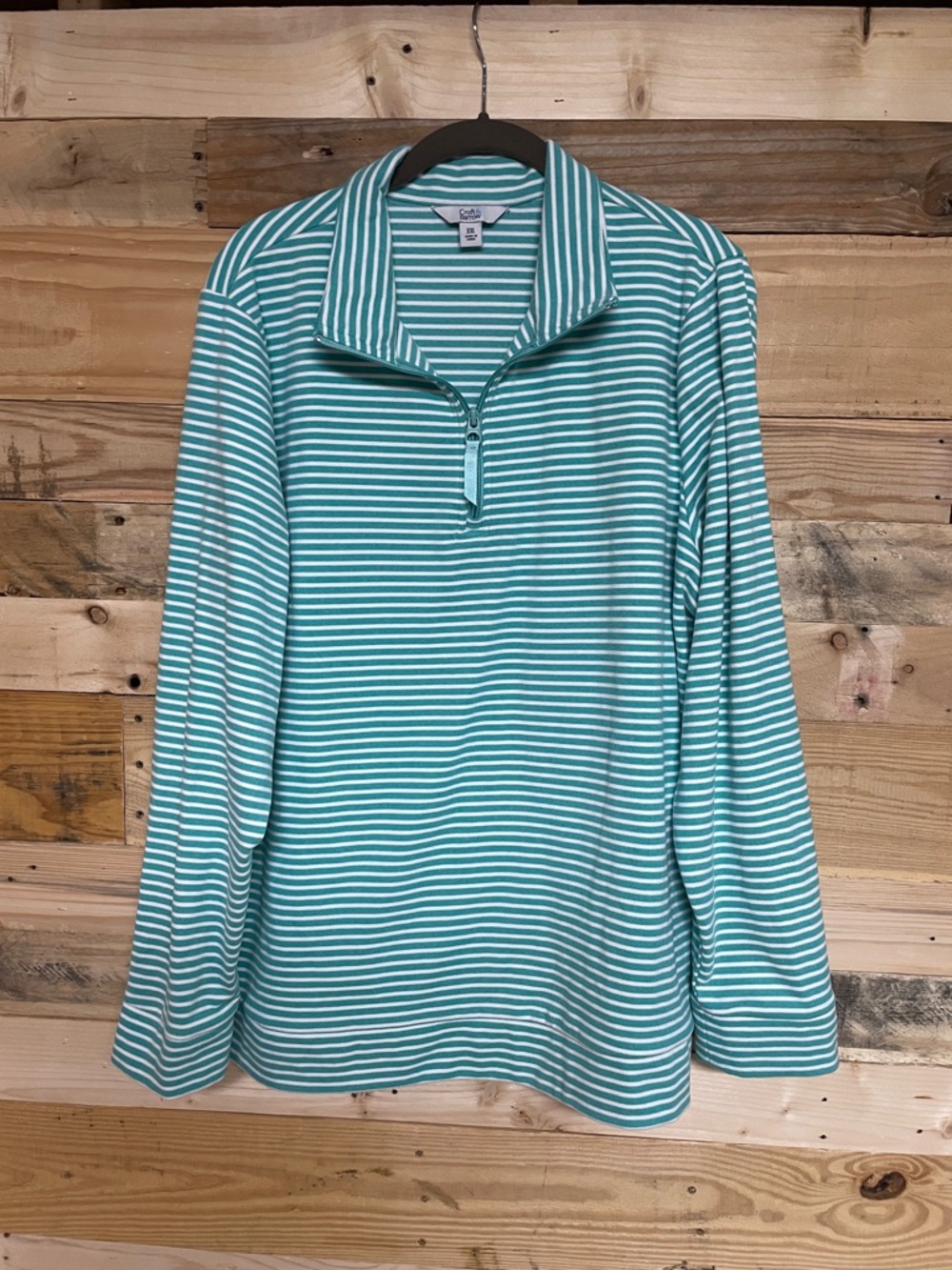 Croft & Barrow size XXL Aqua and White Striped Half-Zip Soft Fleece Pullover